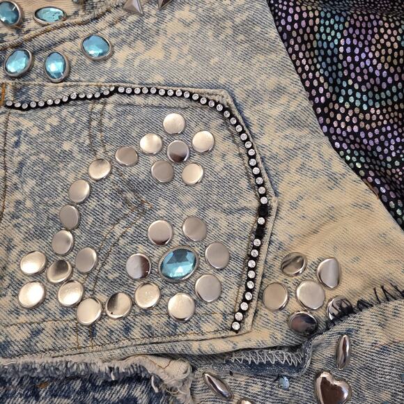 Vintage The Tony Alamo 1987 Levi's Beaded Studded Cropped Denim Jacket Sz Medium - Picture 11 of 12